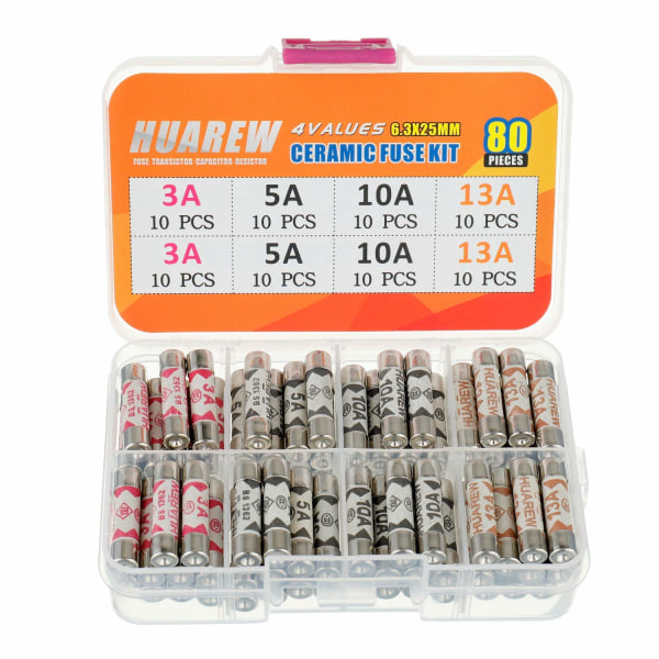 4 Værdier 80 Stk 6,3x25 mm BS1362 3 5 10 13 A amp 240 V volt 0,248x0,984 Tommer Keramiske Rør Sikringer Assorteret Kit