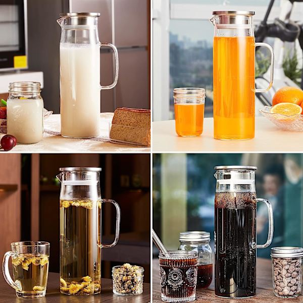 Glaskaraff, 51oz/1,5 liter glaskaraff med lock, värmebeständig borosilikatglaskanna