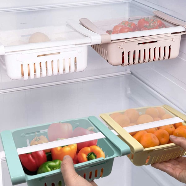 Køleskabsopbevaringsboks Sæt 4 Retractible Opbevaring til Køkken og Køleskab i 4 Farver Blå, Hvid, Pink og Beige