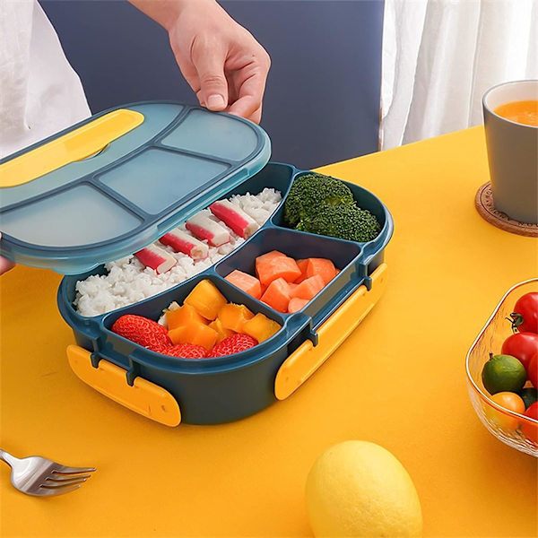 Bento Box Madkasser til Voksne, 4-Fags Lækagesikker Bento Frokostbeholder, Mikroovn&Opvaskemaskine Sikker