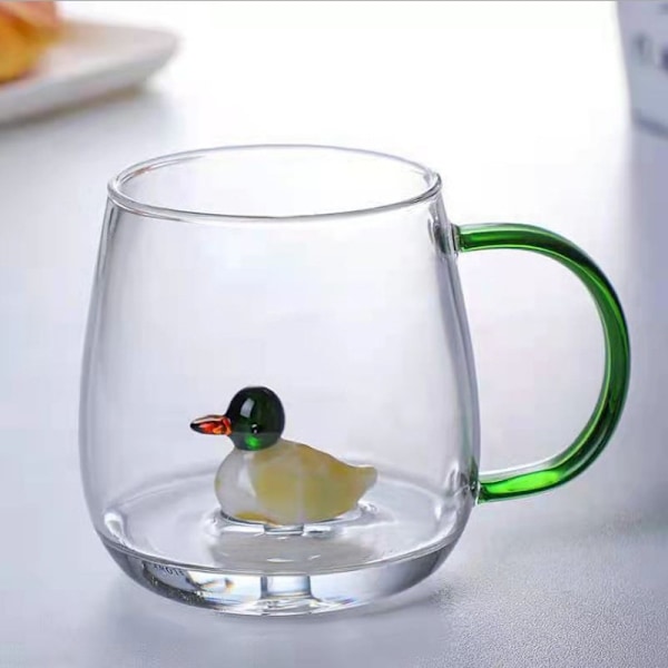 3D Djur Glas Kaffemugg, Handgjord Söt Anka Inuti 400ML med Handtag, Värmebeständig Kaffekopp, Idealisk för Kaffe Te Mjölk Latte