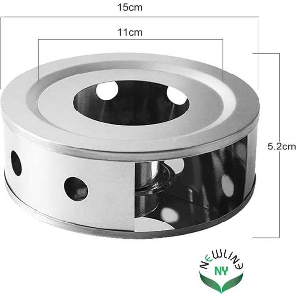 Rustfritt stål kaffekanne og tevarmere, dobbel 6 tommers sirkulær urtetelys varmersett