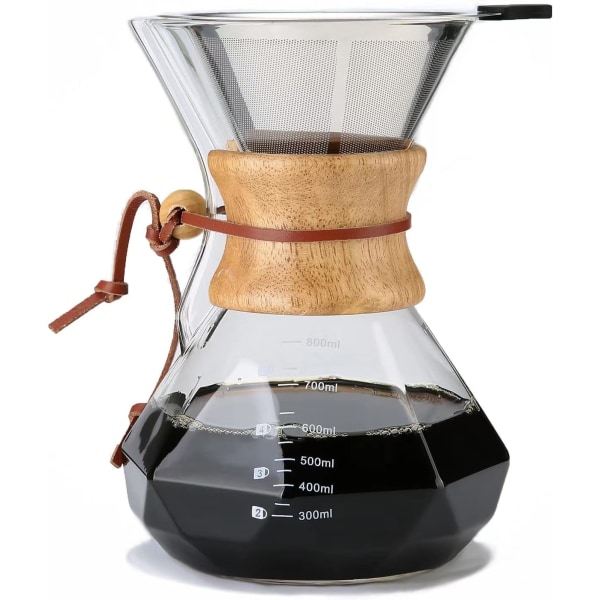 Häll över kaffebryggare med permanent filter, 800ml kaffekanna av borosilikatglas