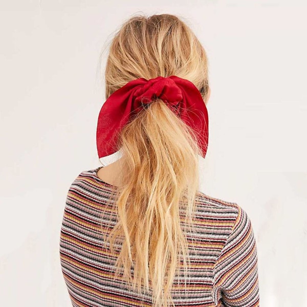 6 stk. hårskrunchies satin kaninøre sløjfe sløjfe scrunchie bobler elastiske hårbånd ponyhaleholder