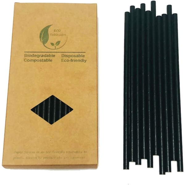Svarta sugrör förpackning med 100, extra hållbara svarta pappersrörare för restauranger, smoothies och kaffe