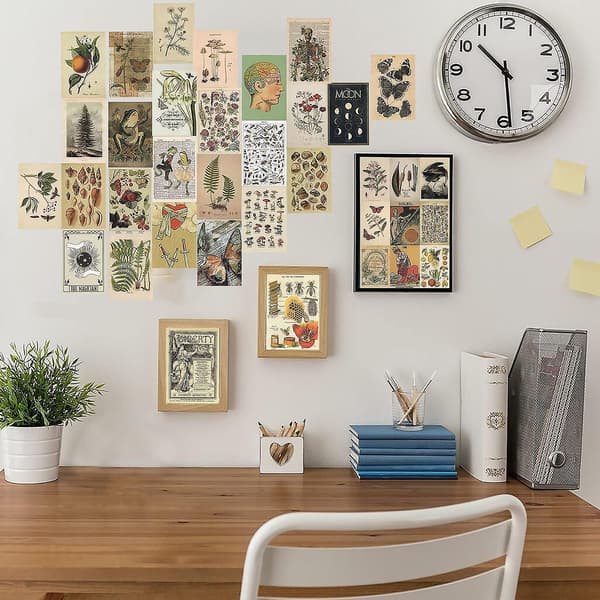 Vintage botanisk illustrasjon tarot collage kit - 50 stk små plakater