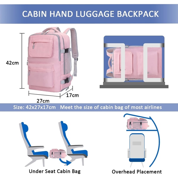 Resebackpack för Ryanair Kabinbagage Understols Carry On Bag för Flyg Hand Passar för 14\" PC Casual Dagryggsäck med USB Laddningsport Skofack