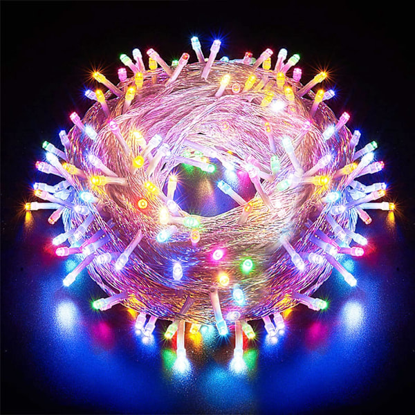 Mode 10M 100 LED-ljusslingor, Romantisk Dekoration för Julgran Bröllop Fest, Inomhus Girlang (Transparent Tråd, Flerfärgad) [Energiklass A]