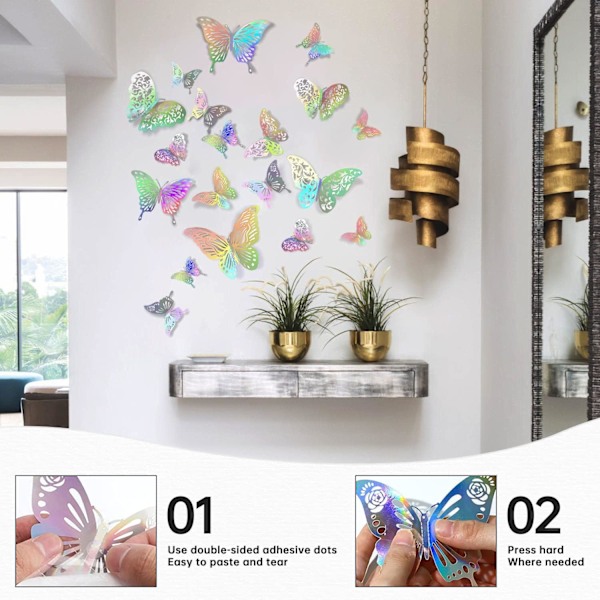3D Butterfly Wall Decor, 24PCS Flyttbare Hule Butterfly Wall Stickers, Sølv Butterfly Wall Decals C style