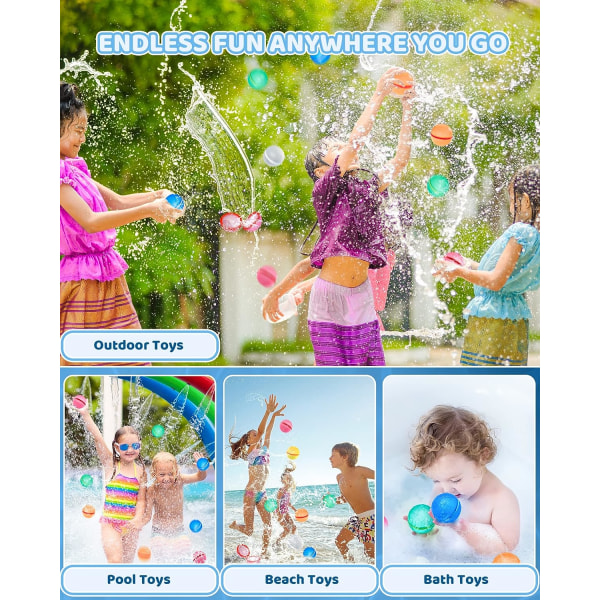 Vattenballonger Återanvändbara, självtätande och snabbfyllande vattenballongleksaker Poolleksaker för vuxna och barn, (6st) Slumpmässiga färger