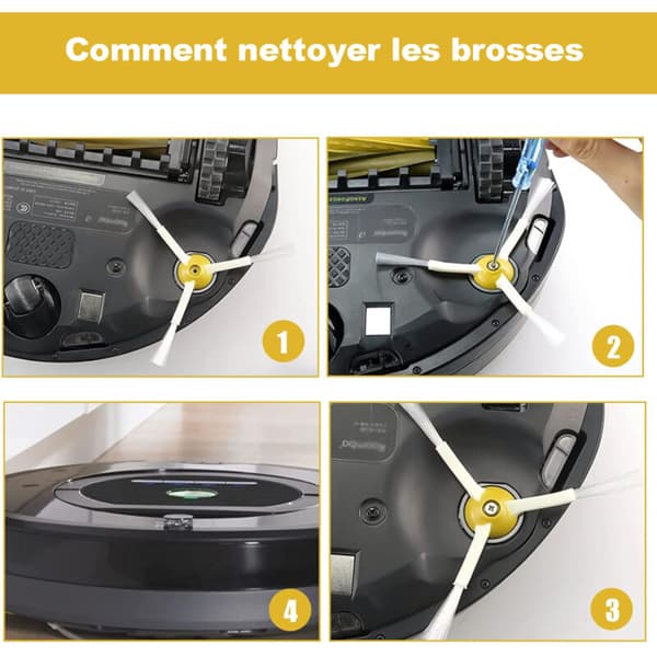 Pakke med 3 sidebørster til iRobot Roomba - 600 700 Serien - Gul