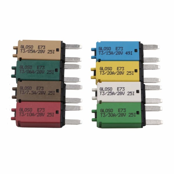 28V DC manuell återställningsbar Mini ATM Blade Style kretsbrytare Fotavtryck Kretskydd 5A 6A 7.5A 10A 15A 20A 25A 30A(8st)