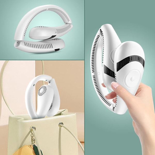 Bærbar halsventilator, 5000mAh 3 hastighedsjusteringer 360° køling USB bærbar ventilator Foldbar bladløs genopladelig halsventilator