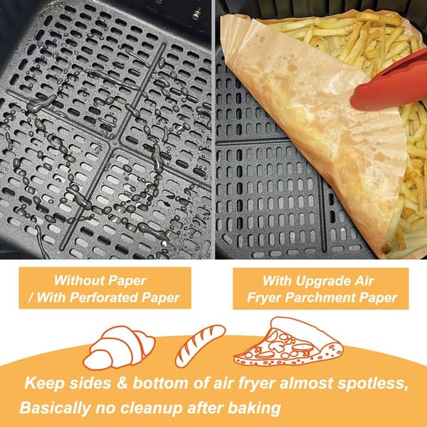 Airfryer Bagepapir, 50 STK Firkantede Engangsindsatser, Fedttæt til Airfryer (Ubleget)