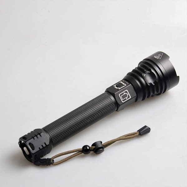 LED-ficklampa, 10000 Lumen XHP90 Ultrastark Justerbar Zoomable Vattentät Ficklampa, Innehåller 2*18650 Laddningsbara Batterier