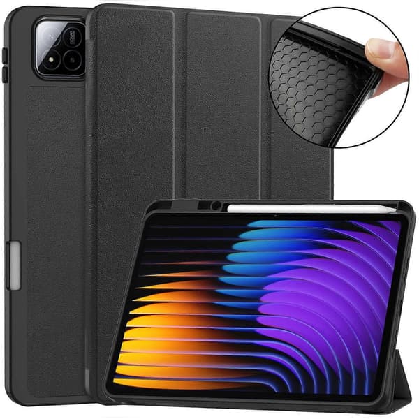 För Xiaomi Pad 7 Pro/Pad 7 Ställfodral Stötdämpande Läder Tabletskydd med Pennhållare - Svart