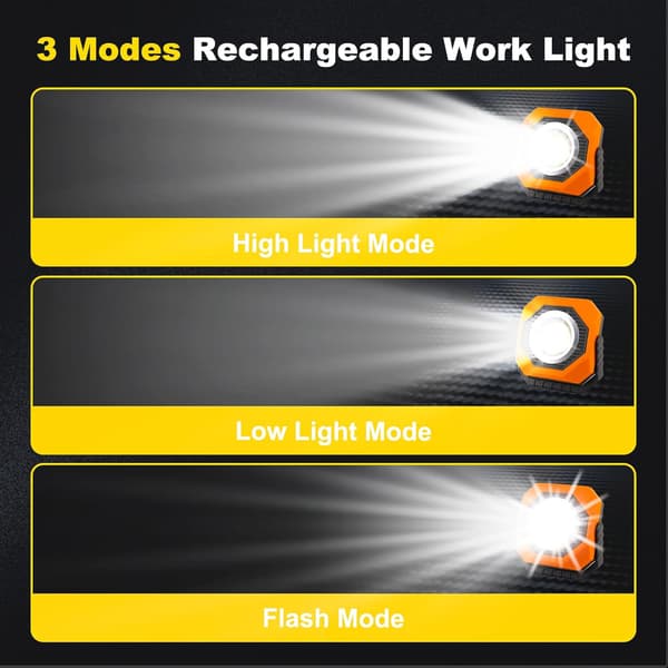 Solcelled Oppladbart LED-Flomlys 3 Moduser LED Arbeidslys Bærbar Arbeidslys med USB, 360° Brakett, Magnetisk Base, Arbeidslys, Oransje