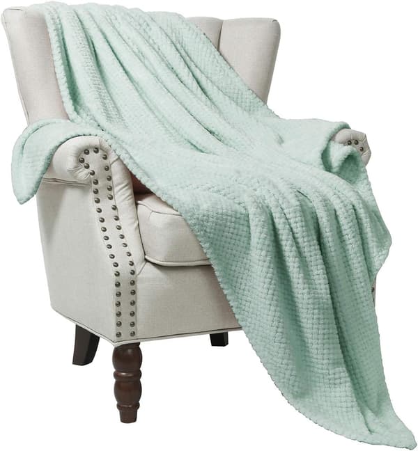 Flannel tæppe, 127x178 CM blødt sofa tæppe, vaffel fleece tæppe til sofa, mintgrønt tæppe