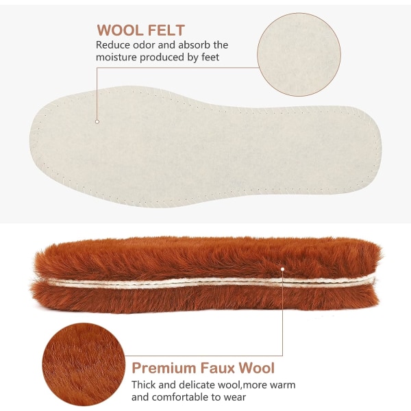 Vintervarme såler, tykke varme fluffy fleece såler (6UK), 1 par
