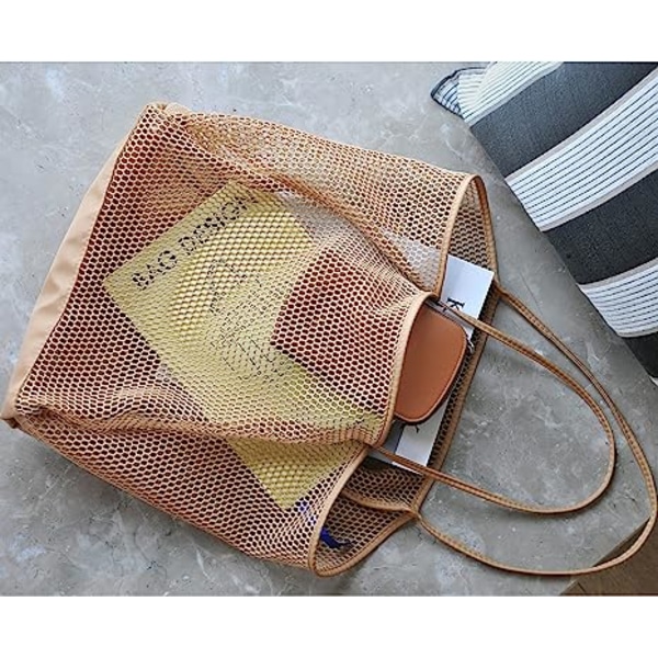 Mesh Strand Tote Dame Skulder Håndveske