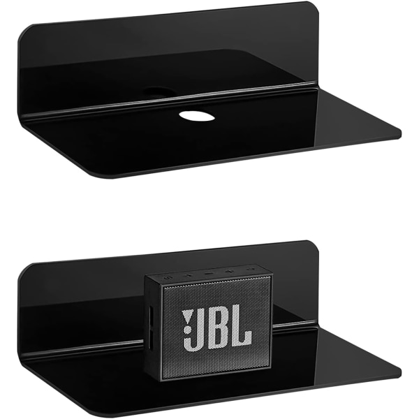 Floating Shelves Acrylic Wall Shelves Set of 2, Adhesive Display Shelf, Black No Drill Small Wall Shelf