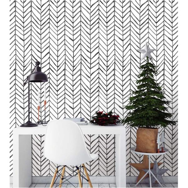 Moderni raidallinen irrotettava ja liimattava tapetti Herringbone mustavalkoinen vinyyli koristeellinen 17,7 tuumaa x 19,7 jalkaa A