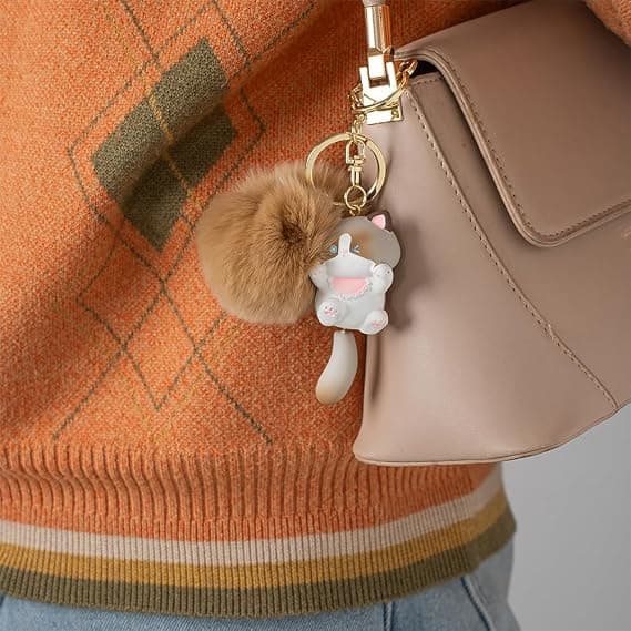 Brun kattenøglering, sjove kattenøgleringe, søde nøgleringstilbehør. Til kvinders taskecharms, søde katterygsække, tilbehør, kattenøglering