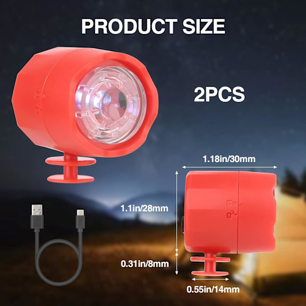 Croc-otsalamppu, 2 kpl LED-valoa puukengän otsalamppu IPX5 vedenpitävä kenkävalo koiranulkoilutukseen, retkeilyyn, C-tyypin ladattava valo (punainen)