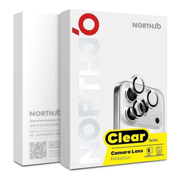 NORTHJO 1 Set Klar Linsfilm för iPhone 16 Pro/16 Pro Max Kameralinsskydd Härdat Glas Metall
