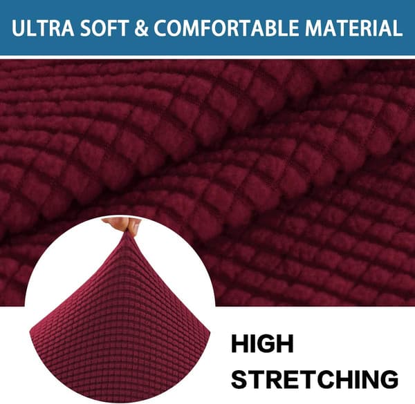 Stretch Soffkuddsöverdrag Soffkudde Möbelskydd Sofföverdrag med elastisk botten Smårutig (1 stycke, vinröd) 1 Seater Burgundy Red