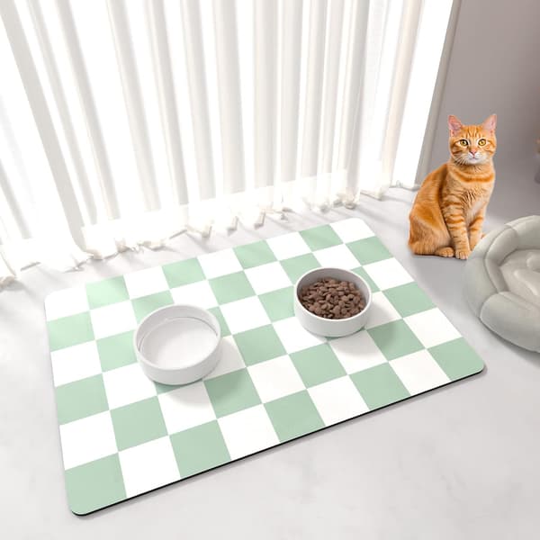 Hundefodermåtte - 60x40CM Katte- og Hundemåtter til Mad- og Vandskål, Ternede Kæledyrsdækkeserviet Fodermåtte, Skridsikre Måtter under Kæledyrsskåle, Grøn Green 60x40CM