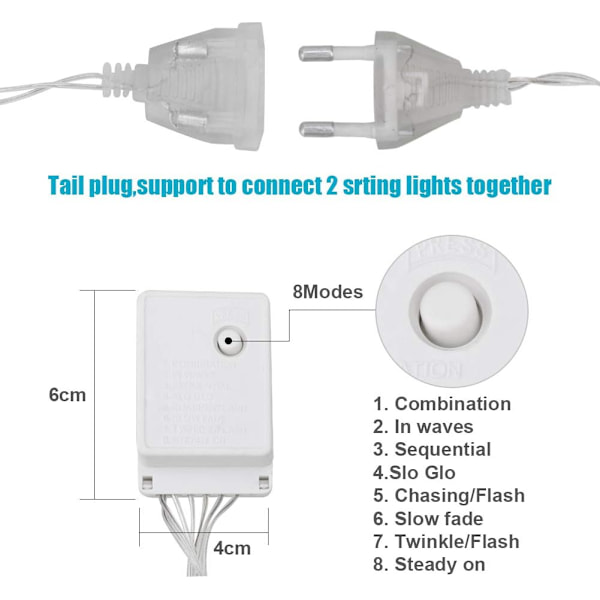 Gardinstenger, stjerneformet LED, LED-lyssnor, 96 LED 3,5 M lysgirlander, LED-girlander vindusdekorasjon, jul, , uteplass