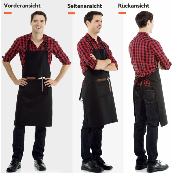 Förkläde för män och kvinnor med fickor Kockmatlagningsförkläde för vuxna Köksrestaurang Servitris Trädgård Justerbar Lång midja