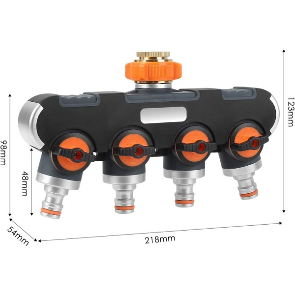 2/4-vägs splitter, 3/4" och 1/2" med kranadapter för trädgårdsbevattning och trädgårdsslang