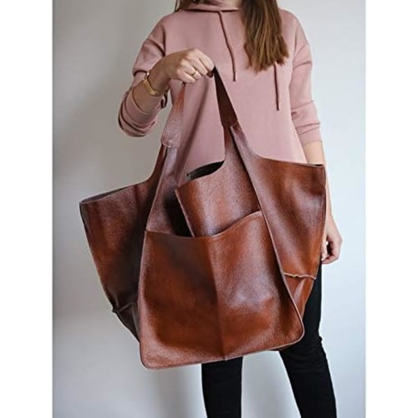 Stor handväska i PU-läder för kvinnor, axelväska, mjuk crossbody-väska, present till flickor och kvinnor