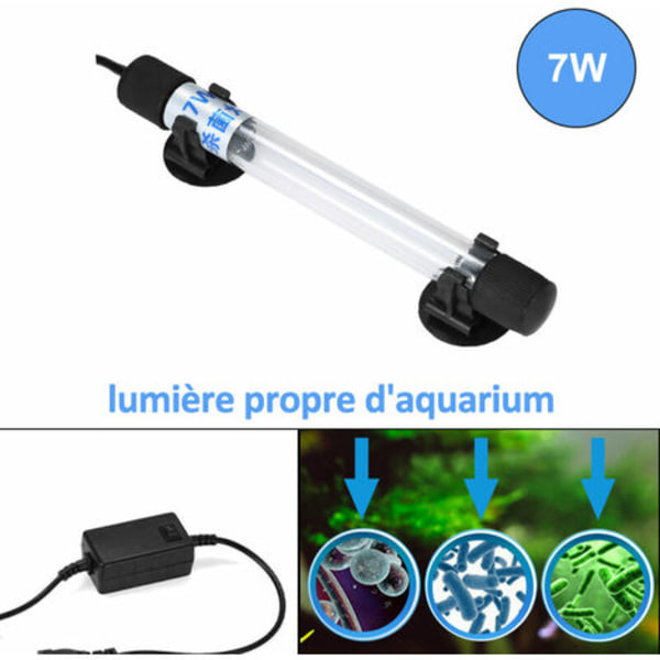 Germicid lampa UVC Nedsänkbar UVC-sterilisator I-vatten desinfektion Akvarium fiskdamm Ac220-240V, 7W