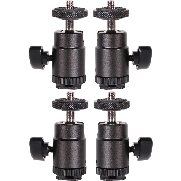 Mini Ball Head Hot Shoe Mount with 1/4 inch Adapter Screw for DSLR Camera, Monitor, Camcorder, Flash Light, Tripod, Light Stand (4 Pack)