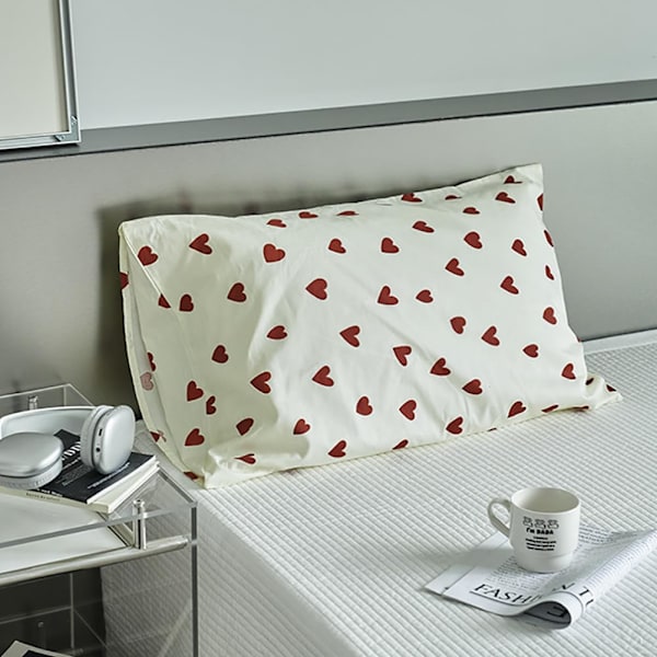 Hjärtformad Täckeöverdrag 200x230 Röd med 2 Kuddfodral 48x73 cm - Röd och Vit Mikrofiber Sängkläder - Dubbel Sängkläder för Vuxna med Blixtlås