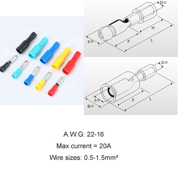 100 stk. kugleformede stik, isolerede ledningsforbindelser, crimp-forbindelser