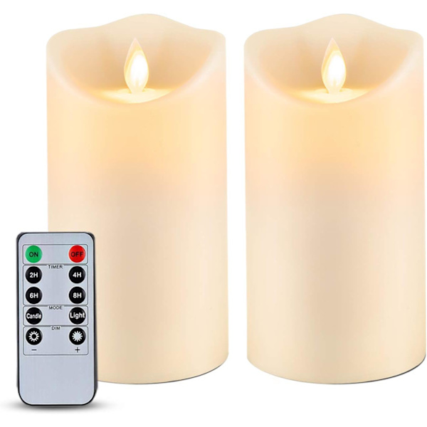 6” x 3,25” Vattentäta utomhusljus med flamlös flimrande rörlig låga, batteridrivna ljus med fjärrkontroll