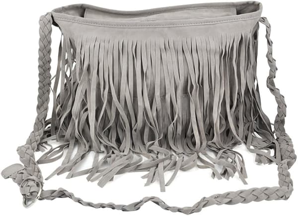 Boho Hippie Fransad Väska i Mocka - Grå