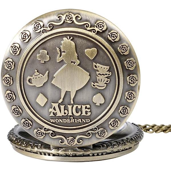 Alice i Eventyrland Tema 3D Bronse Effekt Kvinners Kvarts Lommeur Halskjede - På 32\" Tommer / 80cm Kjede