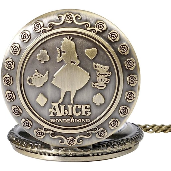 Alice i Underlandet-tema 3D bronseffekt Kvinnor kvarts watch - på 32" tum/80 cm kedja