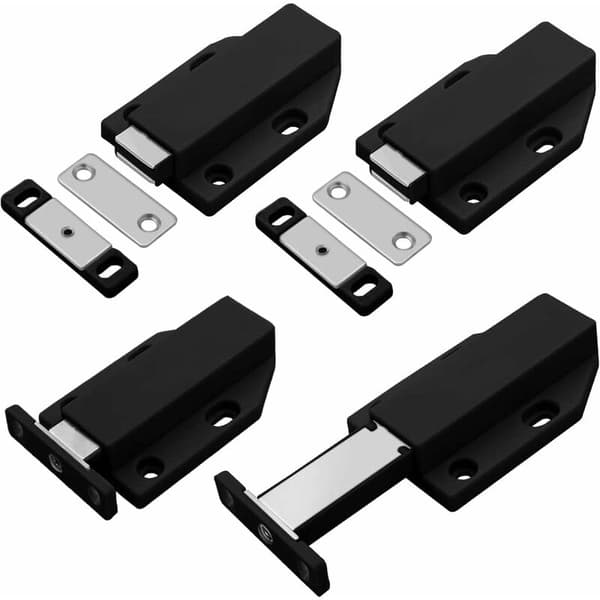 Magnetisk tryklås til åbning af døre, 4 stk., dæmper til døre, skabe, tryk for at åbne til skuffesystemer, sort