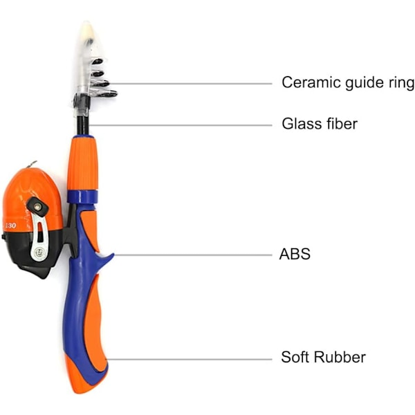 Barnfiskespö Barnteleskopfiskespö och rullekombination Bärbar fiskedrag Fiskedrag Lämplig för unga pojkar och flickor