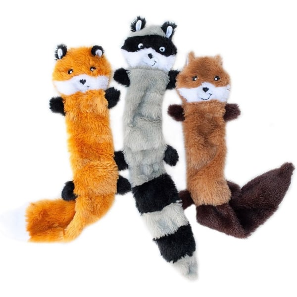 Pet Dog Toy Plysch Bite Molar Toy, Fox, Raccoon and Ekorre, 3-pack