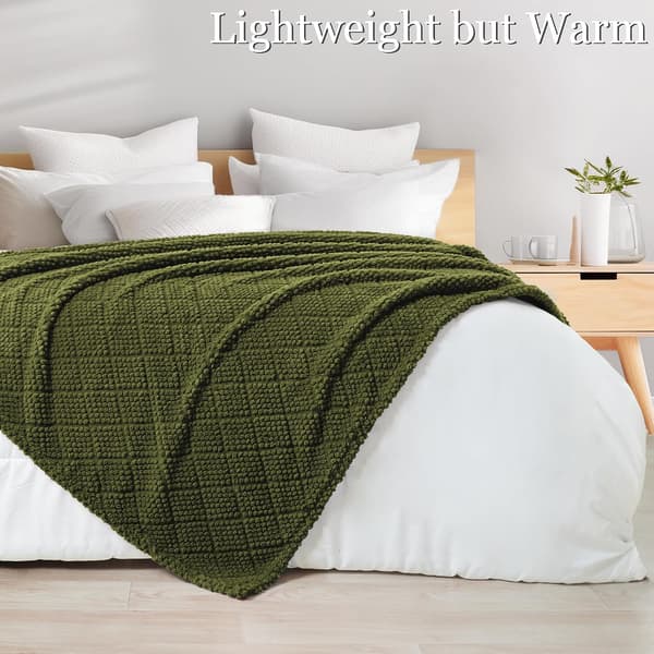 Mykt jacquard-pledd til sofa, 130x150 CM, vaffelpledd, lett og koselig sengeteppe, helårs, luftig mikrofiber, oliven 130*150CM Olive