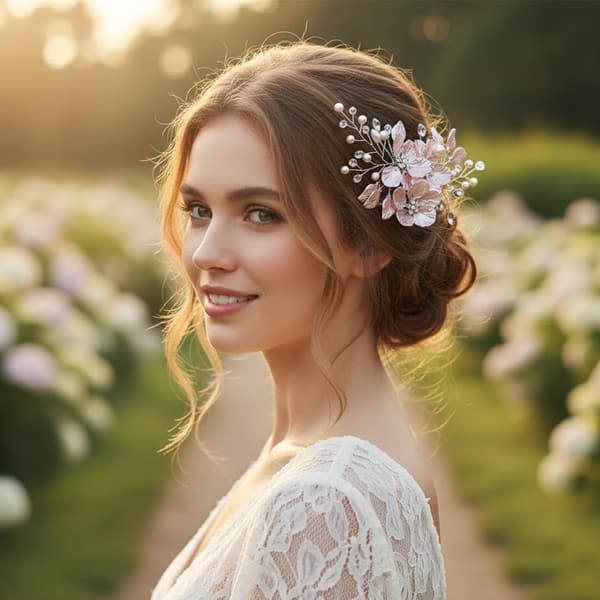 2 stk. elegante lyserøde blomsterperlehårklemmer – håndlavede krystal- og perlebryllupshårtilbehør til kvinder, brude, brudepiger og piger