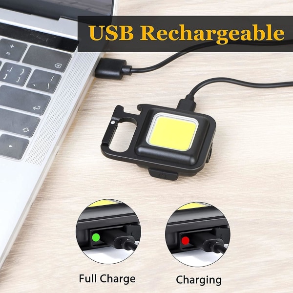 2-pakkaus Mini LED COB -taskulamppu, ladattava avaimenperän taskulamppu pullonavaajalla, magneettisuunnittelu, 2 kpl