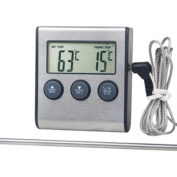 LED Digital Matlagning Mat Kött Rökugn Ugn Kök BBQ Grill Termometer Klocka Timer med Rostfritt Stål Sond